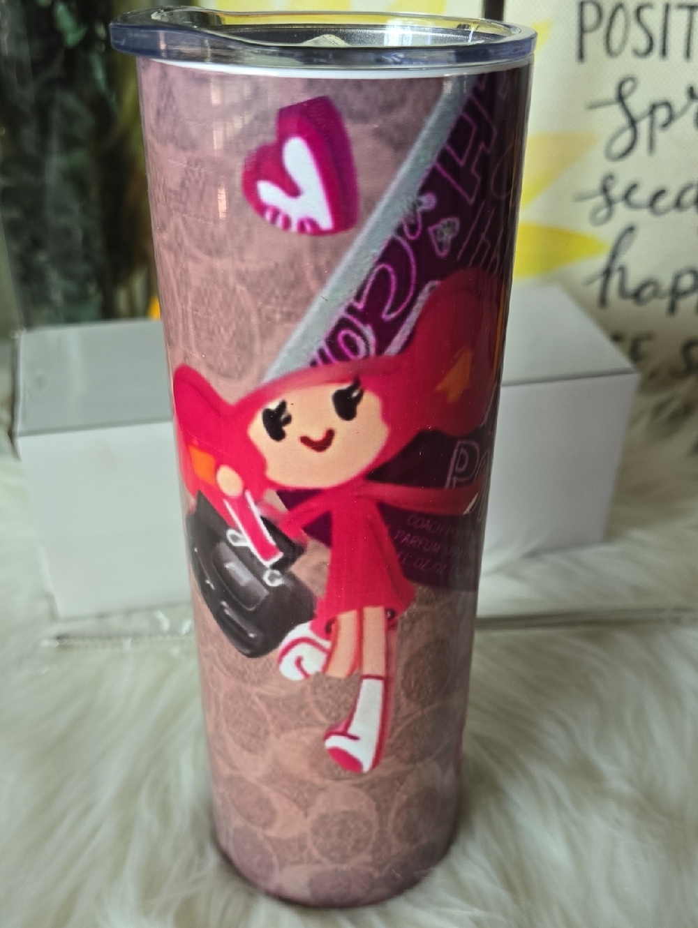 Cute Pink Cartoon Travel Tumbler, With Lid, Straw And Scrubber,  Off BRAND NWT